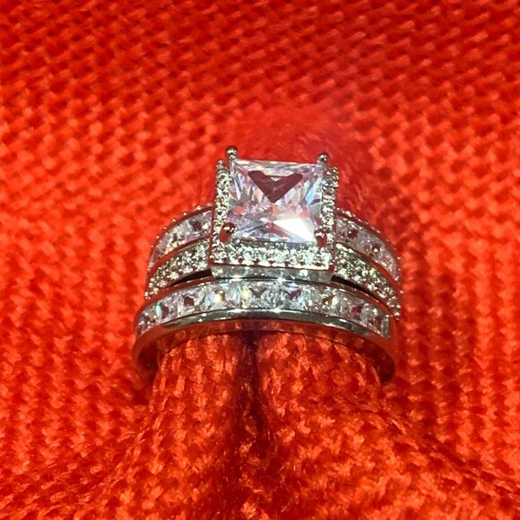 Sterling Silver Plated CZ Wedding Ring Set - Picture 6 of 9